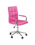 Scaun birou copii HM Gonzo 2, Ergonomic, Cadru metalic, Tapitat cu piele ecologica, Mecanism de balans, Cu brate, 90 Kg, Roz