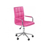 Scaun birou ergonomic, HM Gonzo 2, cadru cromat, tapiterie piele ecologica, mecanism de balans, roti pivotante, 90 kg, roz