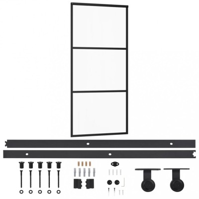 Ușă glisantă cu set feronerie, 90x205 cm, sticlă ESG/aluminiu foto