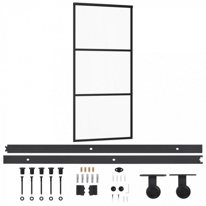 vidaXL Ușă glisantă cu set feronerie, 90x205 cm, sticlă ESG/aluminiu