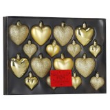 Set globuri decorative in forma de inima, 16 bucati, plastic, 4-7 cm, auriu Household NewTrend