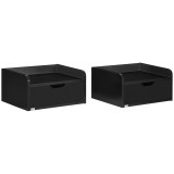 Cumpara ieftin HOMCOM Set Noptiere Suspendate 2 Bucăți cu Sertar de Depozitare Negru 40x30x19.5cm Design Modern pentru Dormitor | Aosom Romania