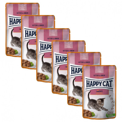 Happy Cat Meat In Sauce Kitten &amp;amp;amp; Junior Land-Ente 6 x 85 g foto