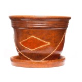 Ghiveci ceramic, interior / exterior, rotund, maro, 16 x 12.5 cm, cu farfurie, diverse modele, A2