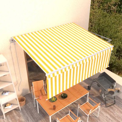 Copertină retractabilă automat cu stor, galben&amp;amp;alb, 4x3 m foto