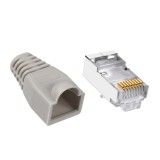 Set 10 x mufa ecranata + manson de protectie, RJ45, CAT5 CAT6, 8 pini 8P8C, gri