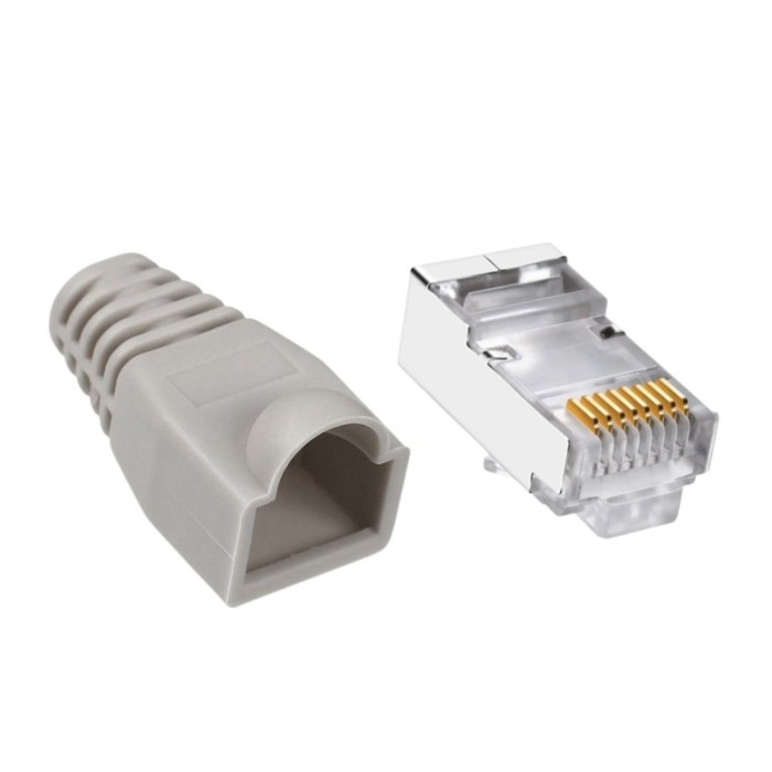 Set 10 x mufa ecranata + manson de protectie, RJ45, CAT5 CAT6, 8 pini 8P8C, gri