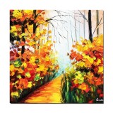 Cumpara ieftin Tablou pictat manual hol, living, dormitor, Peisaj din natura, alee in parc, 50x50cm ulei pe panza in cutit efect 3D