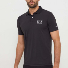 EA7 Emporio Armani tricou polo barbati, culoarea negru, cu imprimeu