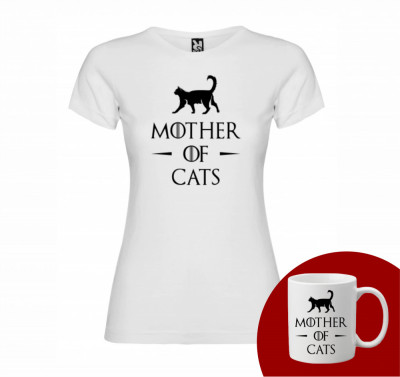 &amp;quot;Mother of cats&amp;quot; Set Personalizat &amp;ndash; Tricou + Cană Alb S foto