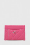 Coach carcasa din piele Essential Card Case culoarea roz