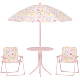 AIYAPLAY Set de Mobilier de Grădină din 4 Piese cu Masă, Scaune și Umbrelă de Soare Reglabilă, 50x&Phi;49,5 cm, Roz | Aosom Romania