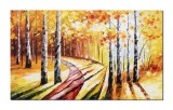 Cumpara ieftin Tablou living 3D peisaj pictat manual, Prin padurea de mesteceni, 100x60cm ulei pe panza in cutit