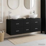 Cumpara ieftin Set dulap baie 3 buc. Stejar Negru 129 x 35 x 80 cm