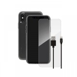 Pachet Husa Clear + Cablu Lightning + Folie Sticla Skech pentru iPhone XS / X