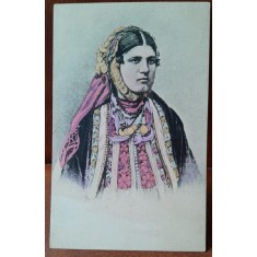Carte postala, tiganca in costum traditional, perioada interbelica