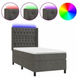 Cumpara ieftin Pat cu arcuri, saltea si LED, gri inchis, 90x200 cm, catifea