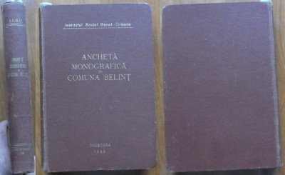 Ancheta monografica in comuna Belint , judetul Timis , 1938 , editia 1 de lux foto