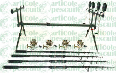 Kit Complet Crap 4 Lansete Tele Carbon 3.9m, 4 Mulinete 5000 9 Rulm Baitrunner foto