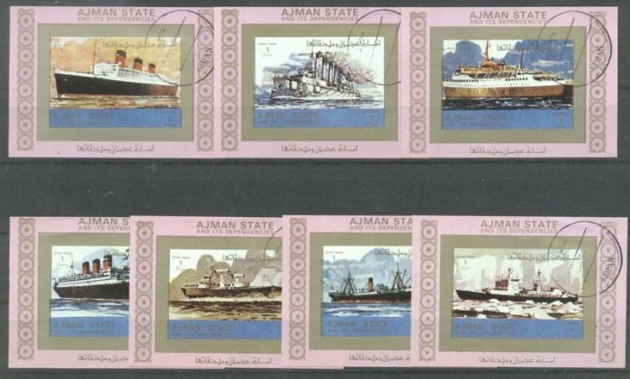 Ajman 1973 Ships, 7 imperf. mini sheet, used T.196