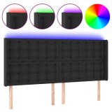 Cumpara ieftin Tablie de pat cu LED, negru, 203x16x118/128 cm, piele ecologica