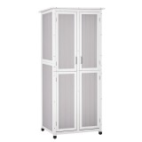 Outsunny Magazie Unelte Lemn Brad 3 Niveluri, Acoperiș Bitum Impermeabil, Cu C&acirc;rlige, 77x58x175cm, Gri | Aosom Romania