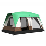 Cumpara ieftin Outsunny Cort Camping Impermeabil cu 4 locuri cu ferestre din plasă, Cort tunel din poliester, 490x305x225 cm, Verde