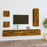 VidaXL Set dulapuri TV, 5 piese, stejar fumuriu, lemn prelucrat