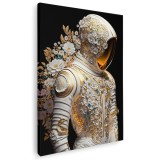 Tablou costum astronaut cu ornament flori, alb, galben 1627 Tablou canvas pe panza CU RAMA 80x120 cm