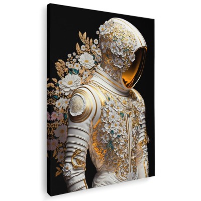 Tablou costum astronaut cu ornament flori, alb, galben 1627 Tablou canvas pe panza CU RAMA 80x120 cm foto
