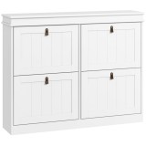 HOMCOM Pantofar Slim cu 4 Uși Rabatabile, Rafturi Reglabile, pentru 10-20 Perechi, Alb | Aosom Romania