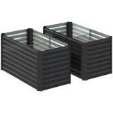 Outsunny Set de 2 Straturi &Icirc;nălțate Galvanizate pentru Grădină cu Parte Inferioară Deschisă, 120x60x60 cm, Gri &Icirc;nchis | Aosom Romania