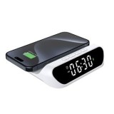Ceas desteptator cu incarcare wireless Qi 15W, 3-in-1, ecran LED, alb, CMCLASS