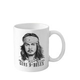 Cana din ceramica haioasa, 330 ml, alba, pentru pasionatii de muzica, Guns N' Roses