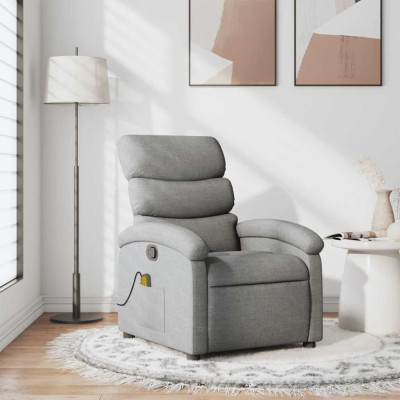 vidaXL Fotoliu de masaj rabatabil, gri deschis, textil foto