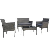 Set mobilier gradina/terasa, gri, ratan sintetic, 1 masa, 2 scaune, 1 canapea, Reno GartenVIP DiyLine, Chomik