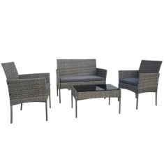 Set mobilier gradina/terasa, gri, ratan sintetic, 1 masa, 2 scaune, 1 canapea, Reno GartenVIP DiyLine