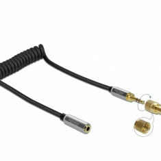 Cablu prelungitor spiralat jack stereo 3.5mm 3 pini T-M + adaptor 6.35mm 1m, Delock 85831