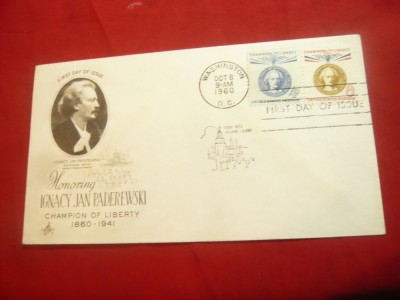 Plic FDC-Personalitati - I.Paderewski -Mare Pianist 1960 SUA foto