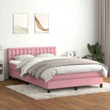 VidaXL Pat box spring cu saltea, roz, 140x210 cm, catifea