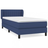 Cumpara ieftin Pat box spring cu saltea, albastru, 90x190 cm, textil