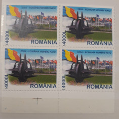 Lp 1633 / an 2004 - Romania membru NATO - Bloc de 4 neuzate - Catalog = 80 lei foto