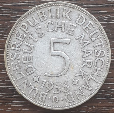 (A837) MONEDA DIN ARGINT GERMANIA - 5 MARK 1956, LIT D, 11,2 GRAME. PURITATE 625 foto