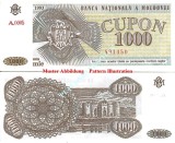 !!! RARR : MOLDOVA - 1000 CUPON 1993 - P 3 - UNC / SERIA B0004