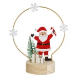 Decorațiune Crăciun Lemn, Model Moș Crăciun-Cerc Auriu, 12X13 cm, Oem