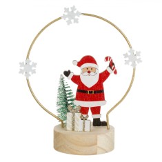 Decorațiune Crăciun Lemn, Model Moș Crăciun-Cerc Auriu, 12X13 cm