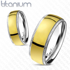 Inel auriu din titan, cu margini cu striaÅ£ii - Marime inel: 54