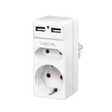 PRIZA LOGILINK, Schuko x 1, Euro Socket x 1, USB x 2 5 V/2.1 A, max. 10.5 W, 230 V/16 A, 50 Hz, max. 3680 W, IP20, LED activate, alb &quot;PA0276&quot; (include