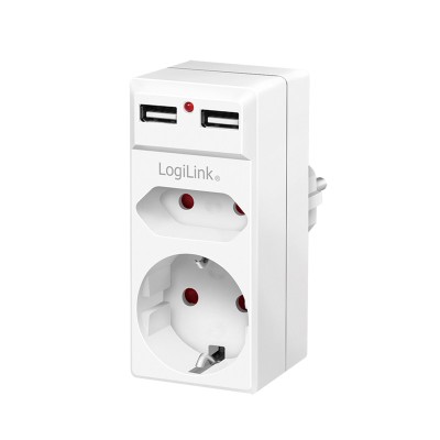 PRIZA LOGILINK, Schuko x 1, Euro Socket x 1, USB x 2 5 V/2.1 A, max. 10.5 W, 230 V/16 A, 50 Hz, max. 3680 W, IP20, LED activate, alb &amp;quot;PA0276&amp;quot; (include foto