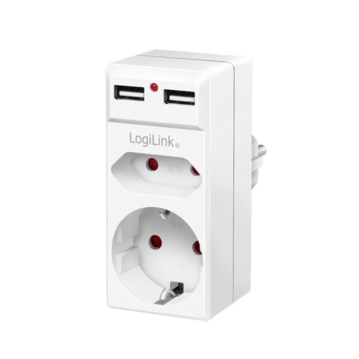 PRIZA LOGILINK, Schuko x 1, Euro Socket x 1, USB x 2 5 V/2.1 A, max. 10.5 W, 230 V/16 A, 50 Hz, max. 3680 W, IP20, LED activate, alb &quot;PA0276&quot; (include